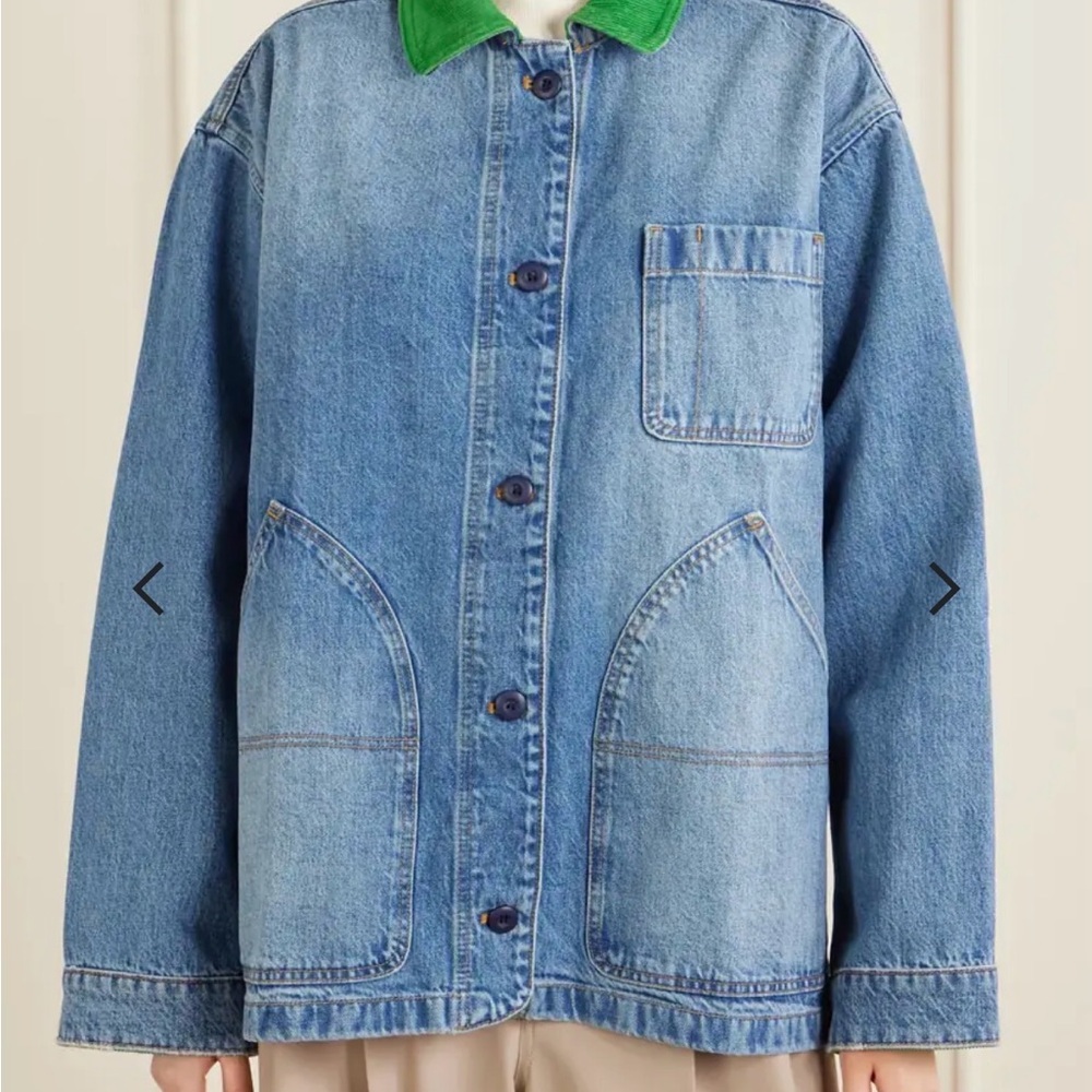 Doen Light Blue Denim Jacket with Green Collar